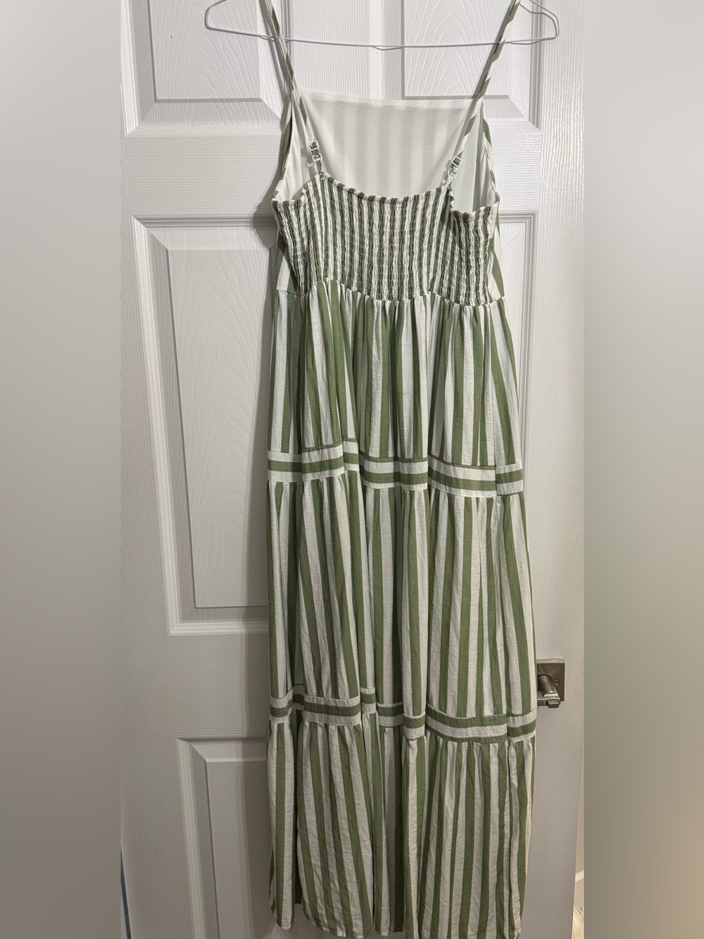 Olive Green and White Striped Maxi Sundress - Picture 3 of 5